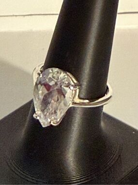 925 Silver Pear-Cut Clear Stone Ring - Sz 7 3/4